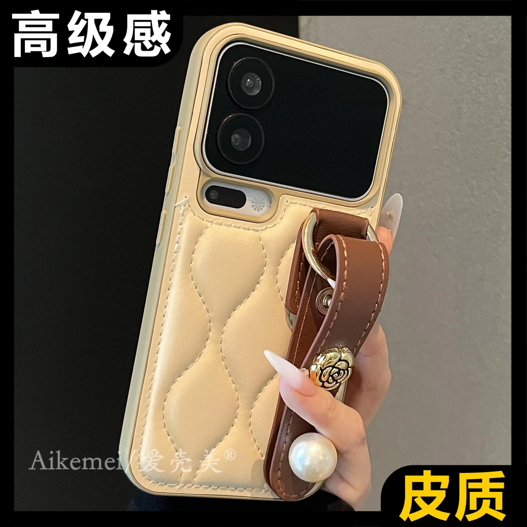 适用小米17promax手机壳羽绒服xiaomi15立体山茶花小米14皮质腕带
