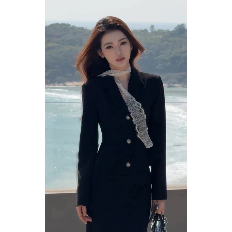 2025秋季新款法式高级感修身翻领百搭西装外套气质高腰显瘦半身裙