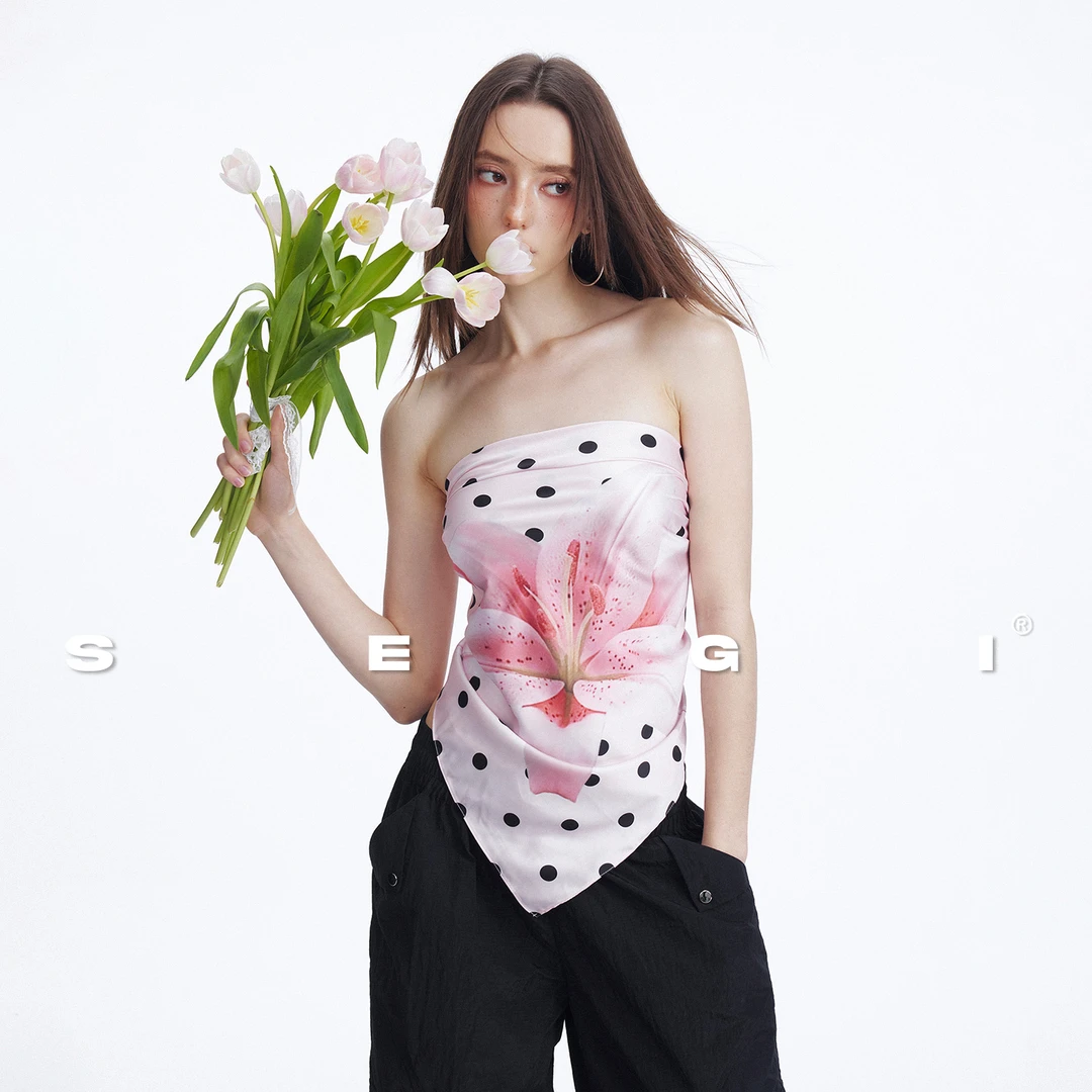 SEGI Blackpink配色波点百合花小狗印花缎面趣味丝巾方巾搭配利器