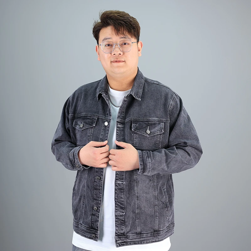 春秋季休闲服水洗立体牛仔衣外套夹克男休闲精致纽扣上衣大码宽松