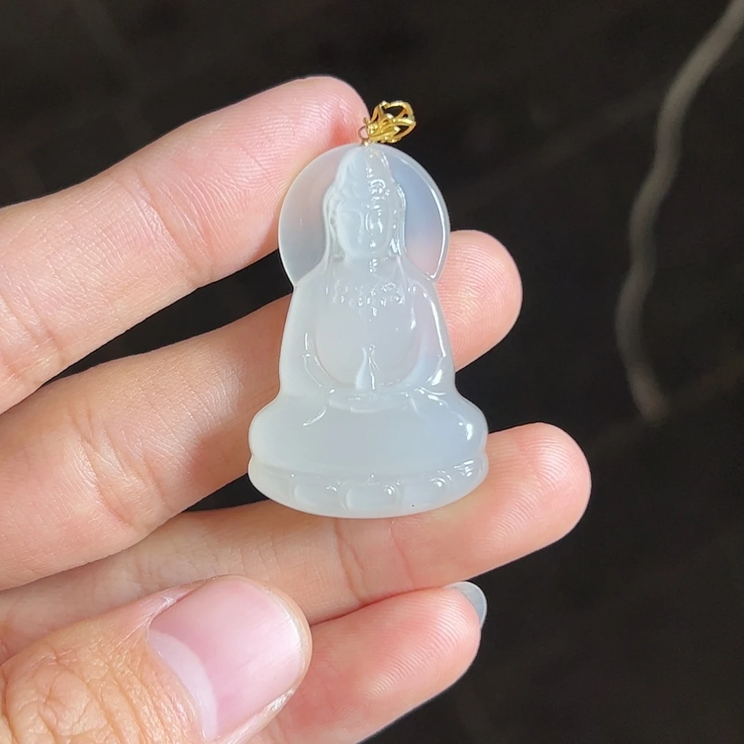 和田玉18K金镶嵌挂件