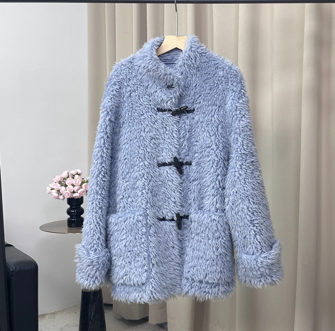 【工厂大清仓百毛蓝色芭莎】女士羊毛皮毛一体外套休闲冬季时尚01