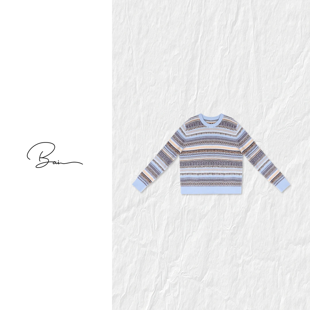 TXB 100美利奴羊毛条纹费尔岛提花舒适感套头针织衫XB-7890