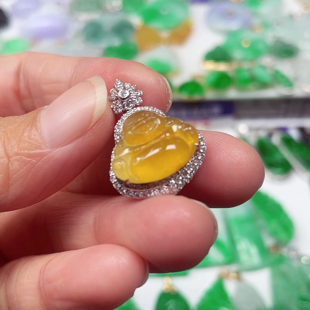 吊坠(不含链)18K金镶嵌翡翠