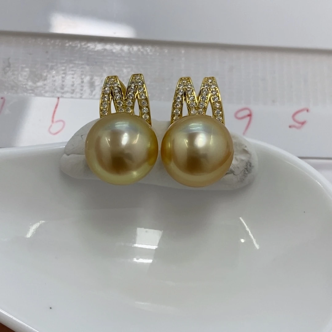 银S925镶嵌耳饰海水珍珠11-12