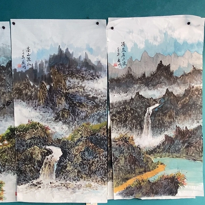 东***粉国画崔广成山shui两张 打包