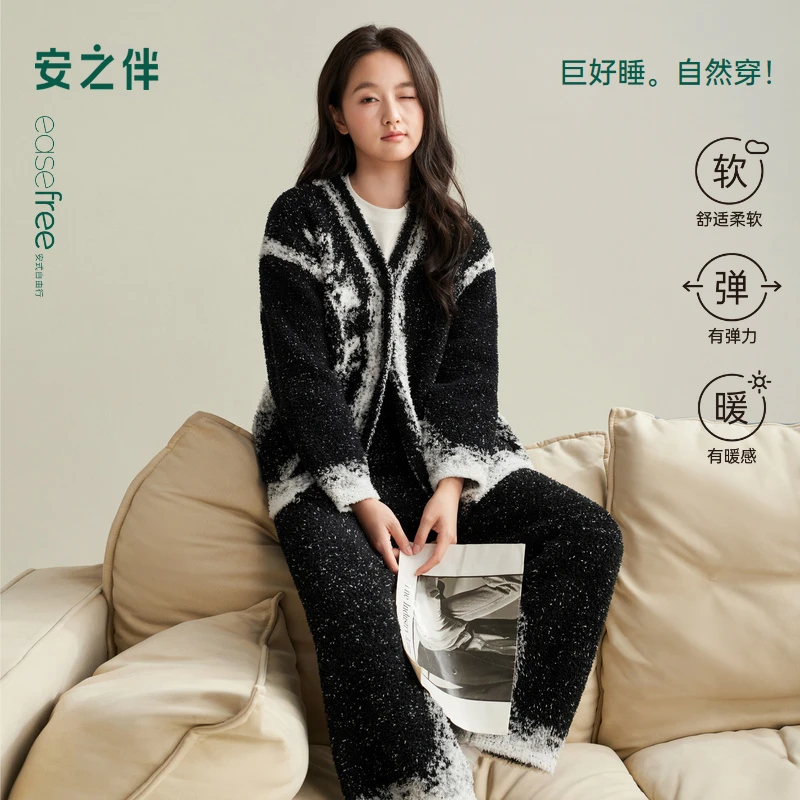 安之伴【巨保暖】半边绒冬季新款睡衣女加厚家居服套装82541321749