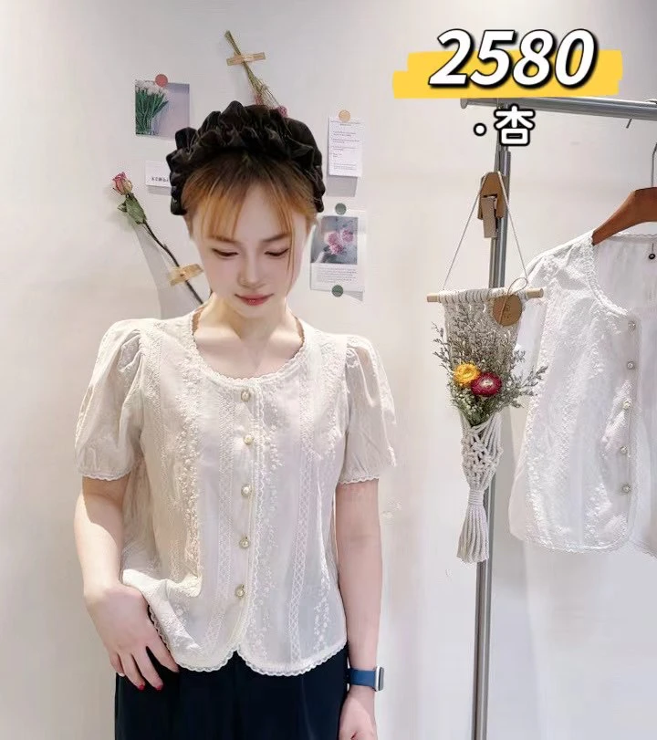 法式小香风短袖蕾丝衬衫女上衣2025新款夏小个子时尚洋气时髦小衫