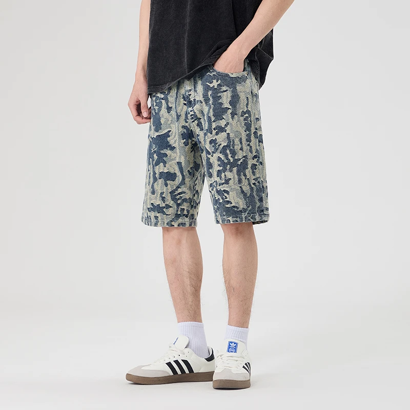 【赤原】时尚牛仔五分裤高端水洗薄款男装男士牛仔男装男士牛仔裤