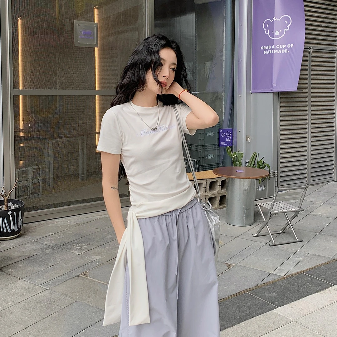 吵吵家收腰打结针织衫打底修身显瘦设计感41764