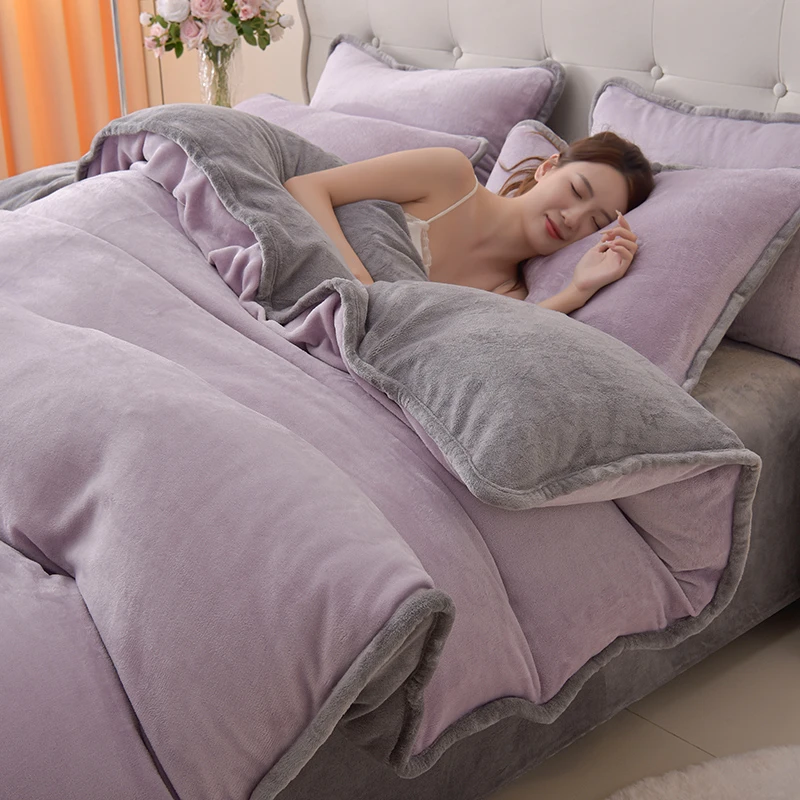 纯色牛奶绒双面绒被套被罩双人珊瑚法兰绒保暖床品加厚加绒被罩