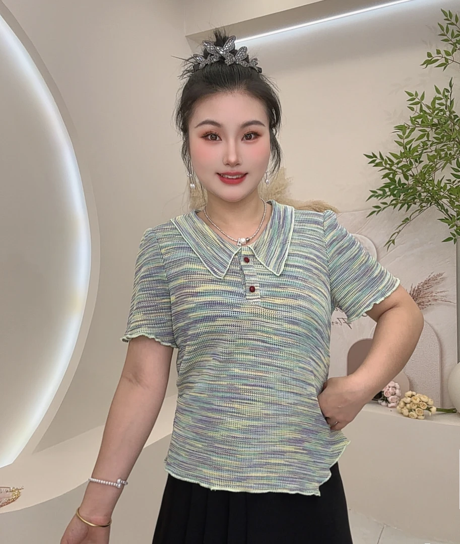 法式新款夏季2025大码女装条纹气质显瘦短袖T恤百搭时尚上衣