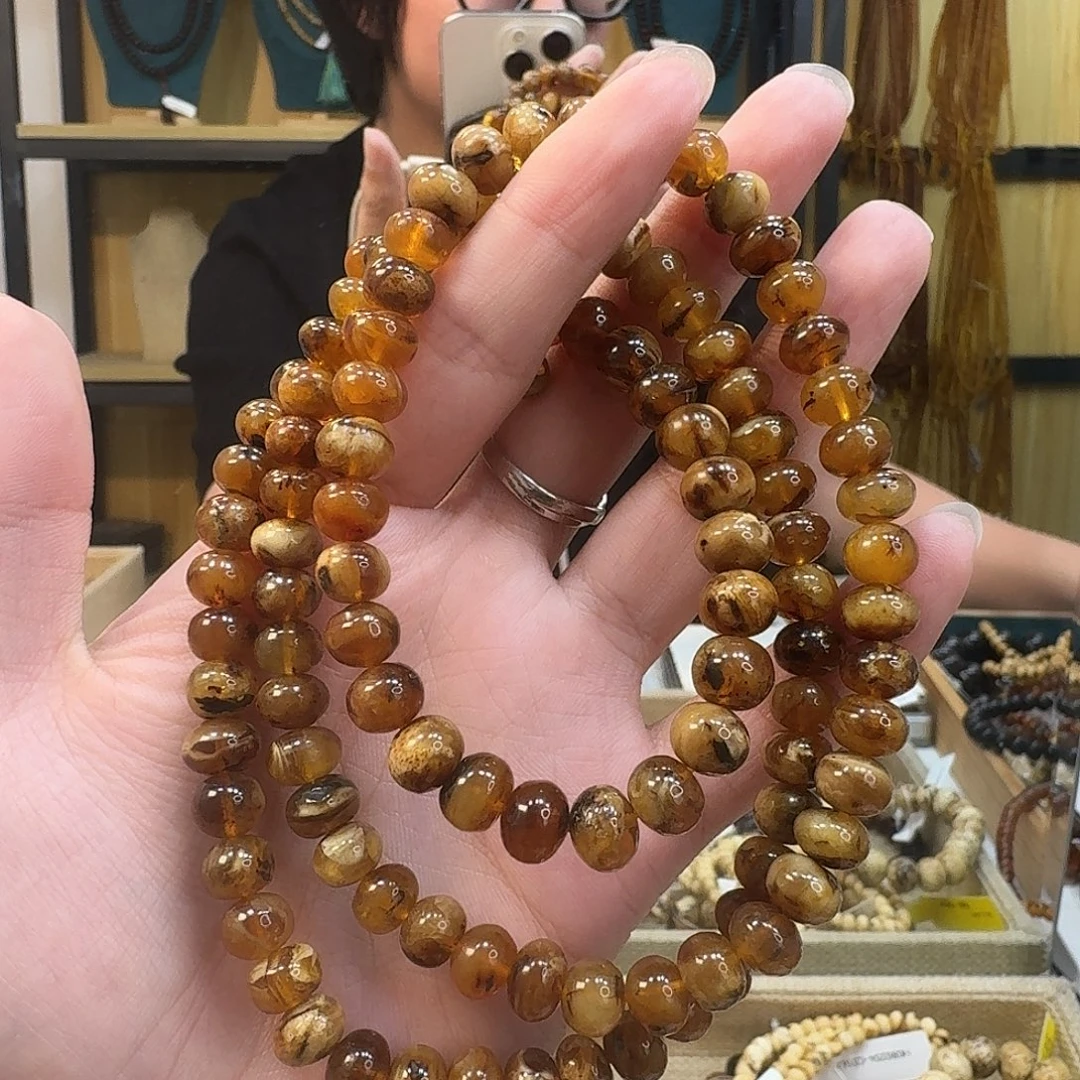 ****运琥珀未镶嵌裸石抚顺琥珀8mm蜡花