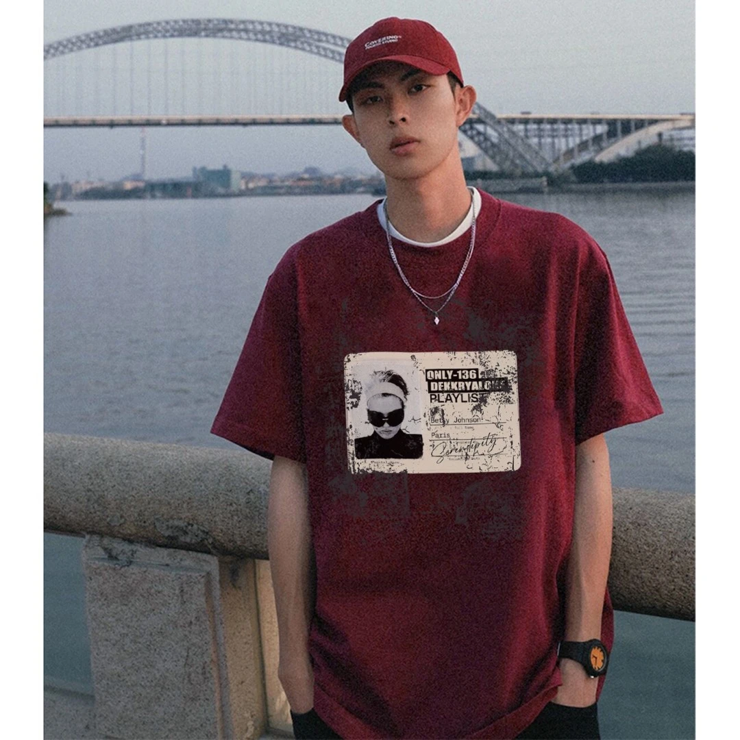 100%纯棉美式复古人物字母印花短袖T恤夏季男女潮牌休闲情侣上衣