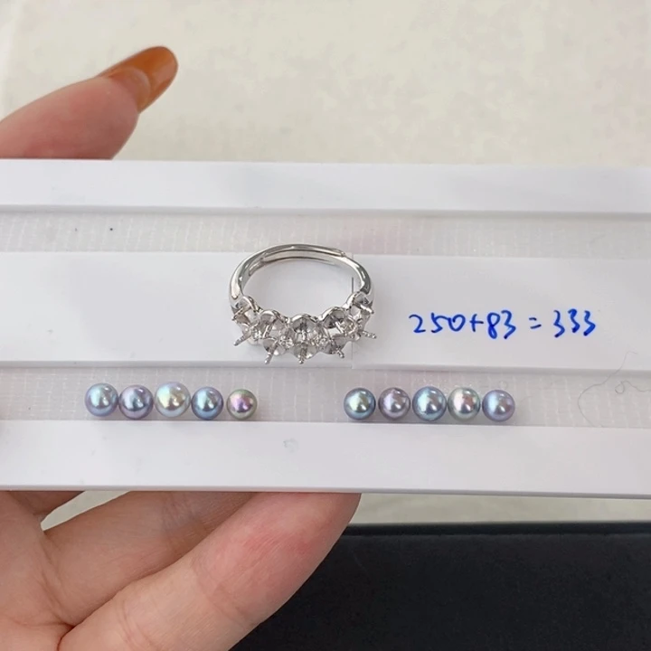 戒指海水珍珠银S925镶嵌4-5MM真多麻戒指 不退换