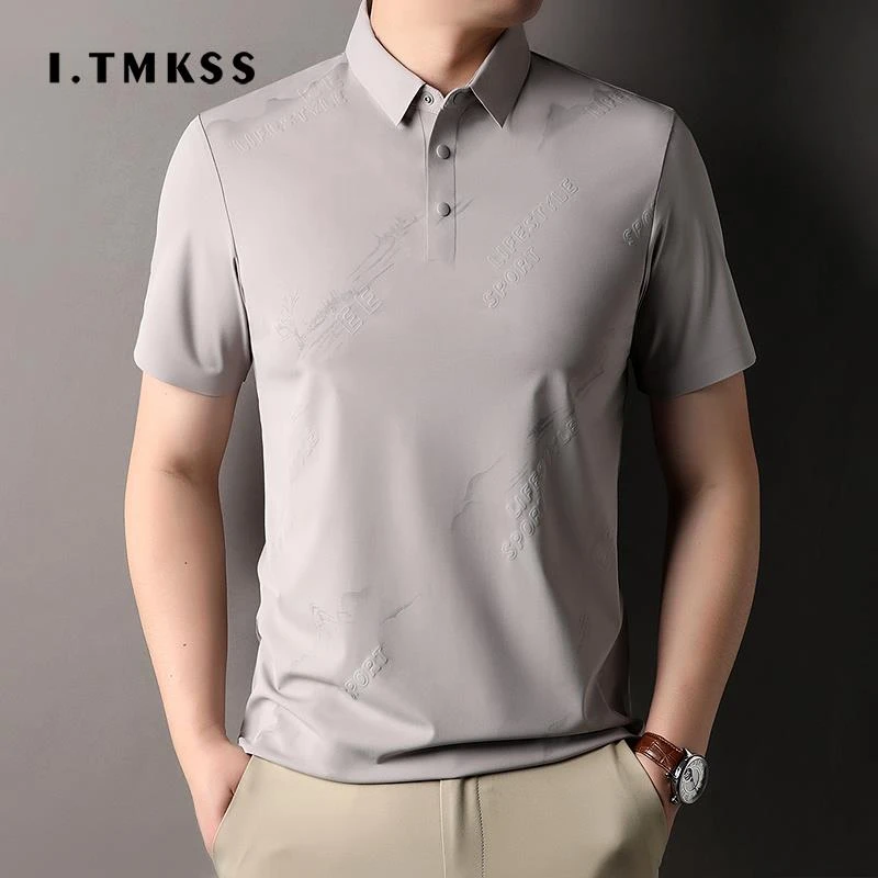 无痕短袖T恤男士夏季中青年翻领凉爽字母Polo衫时尚冰丝潮流半袖