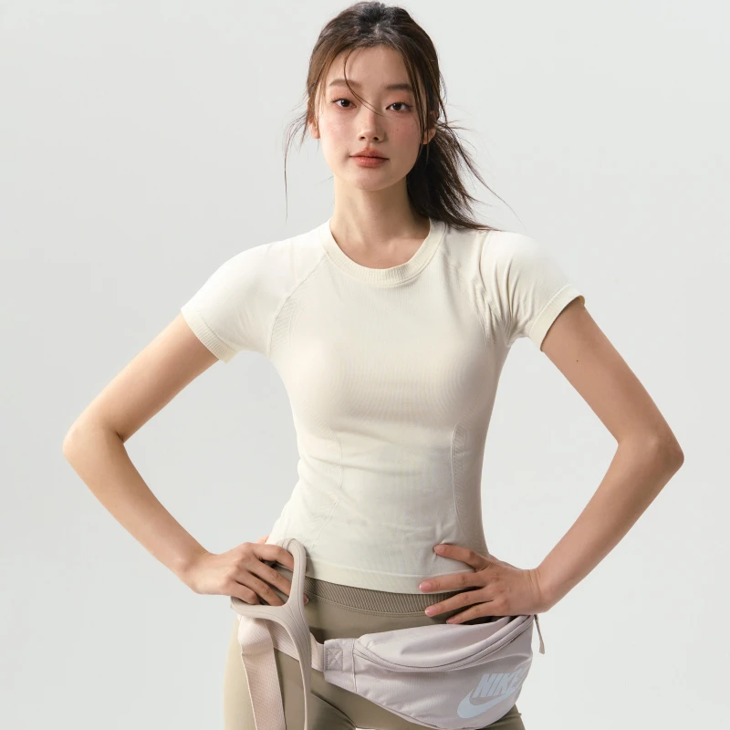 瑜伽服女短袖修身弹力运动T恤速干透气跑步普拉提训练服健身上衣