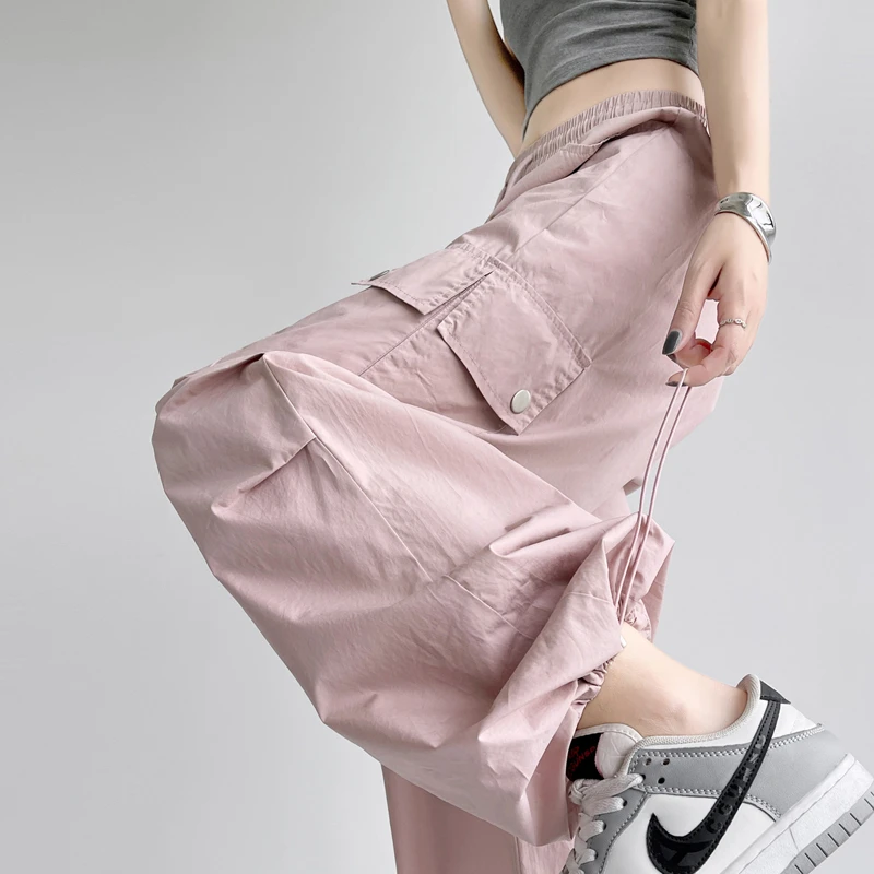 现货速干工装裤女2025夏季新款薄款高腰速干裤两穿哈伦运动裤时尚