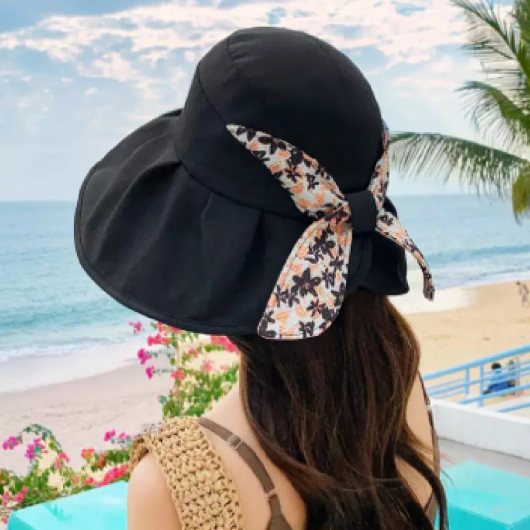 田园碎花渔夫帽帽子女夏天韩版百搭蝴蝶遮阳帽可折叠太阳帽凉帽