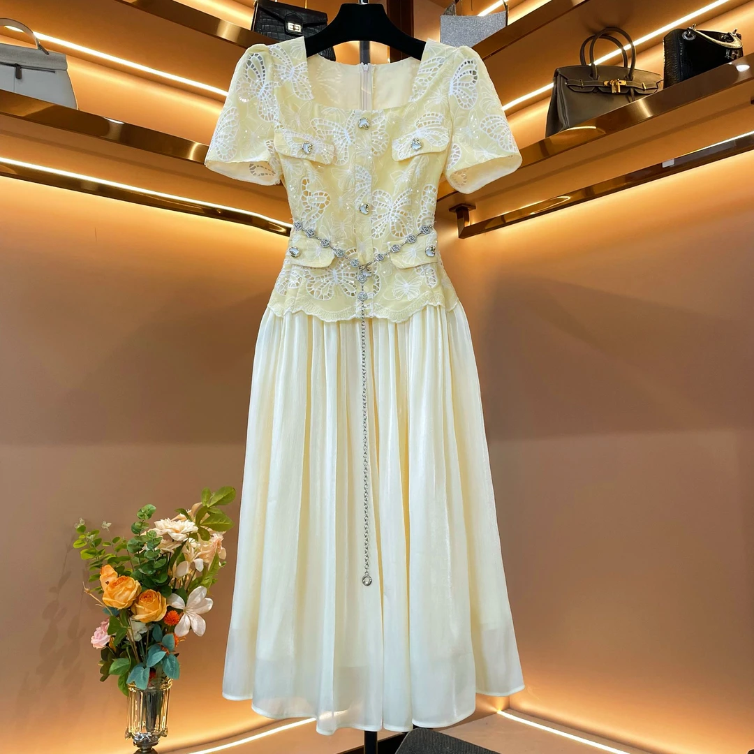 【黄若婉清】[晖晖]轻奢设计师款优雅气质修身时尚收腰连衣裙-86603