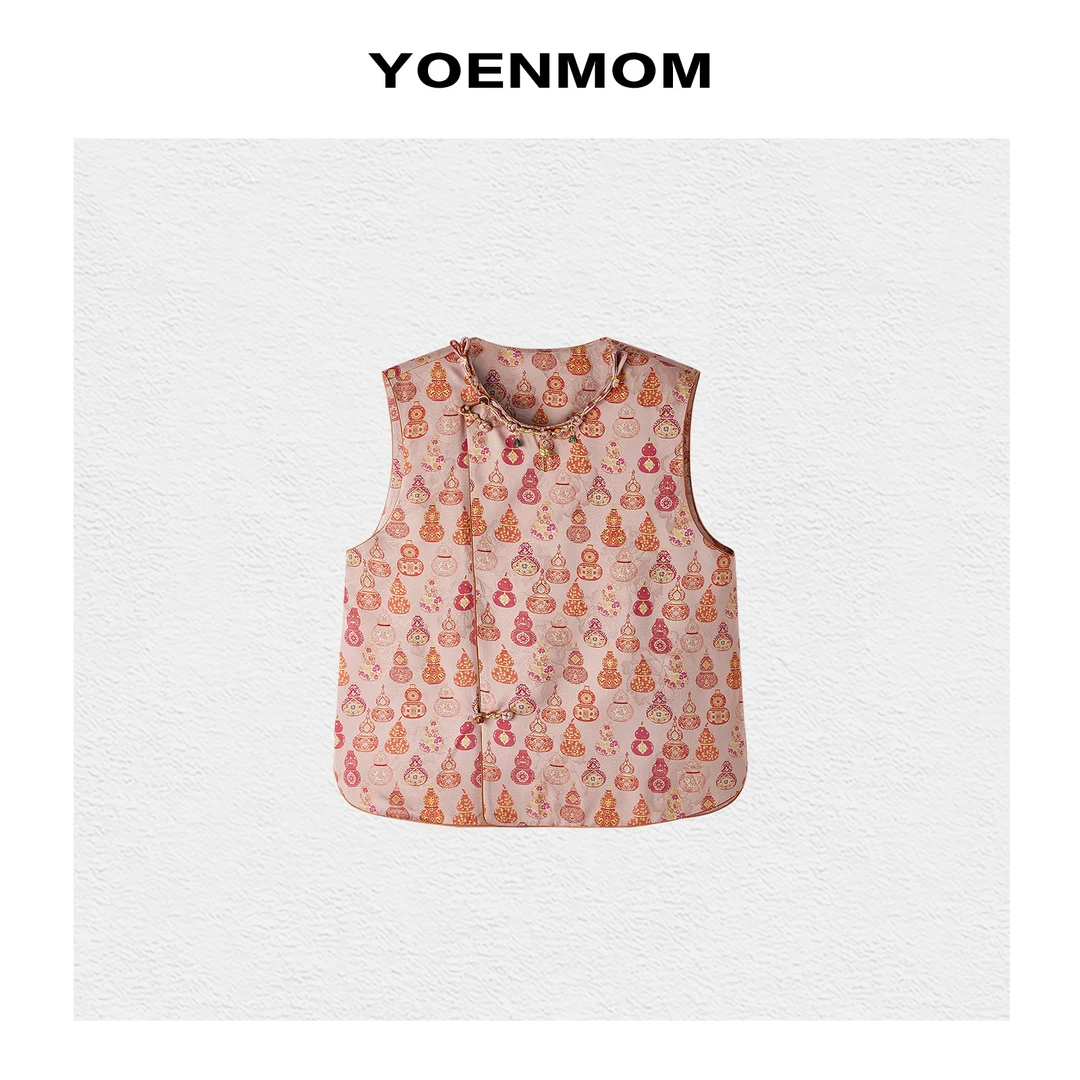 YOENMOM·彩宝葫芦·早春新品 进口人丝提花别致盘扣圆领斜襟马甲