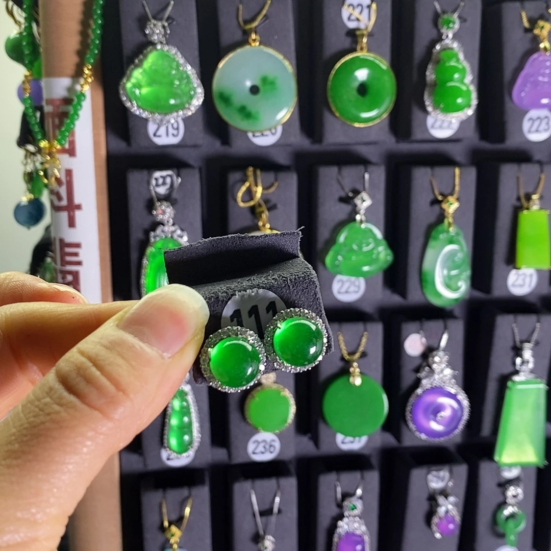 银S925镶嵌翡翠耳饰111