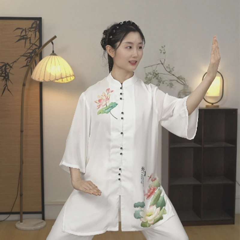 【处暑-冰花缎】印花飘逸太极服春秋夏款武术练功表演服