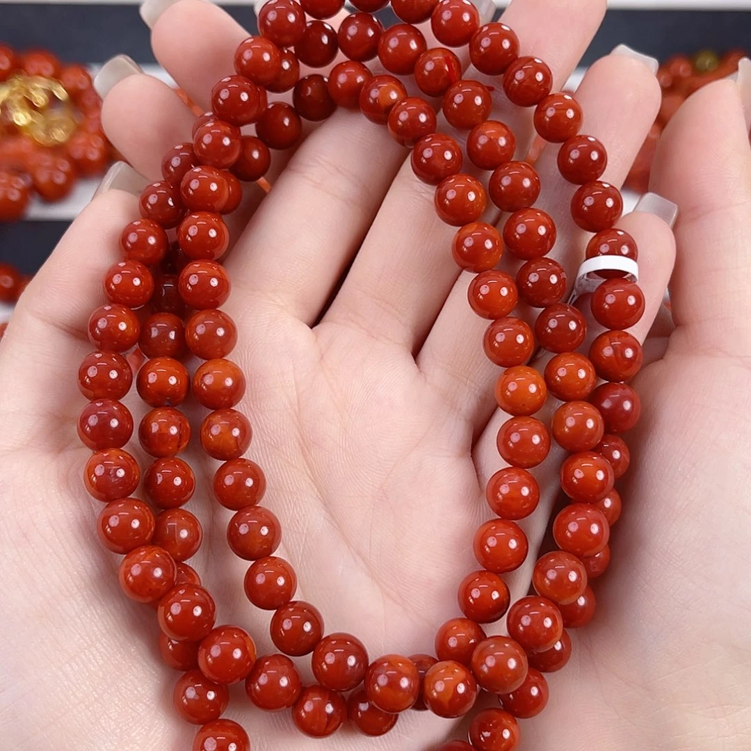 南红玛瑙未镶嵌瓦西锦红7mm多圈