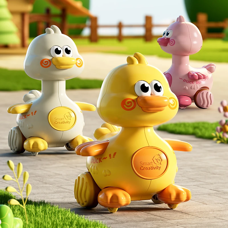 按压口哨卡通小鸭子儿童卡通玩具头部可旋转耐摔卡通动物