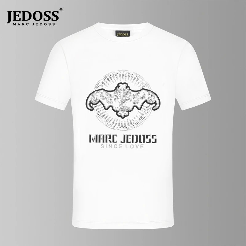JEDOSS/爵迪斯潮牌夏季新款半袖鸢尾花LOGO烫钻刺绣短袖T恤M101