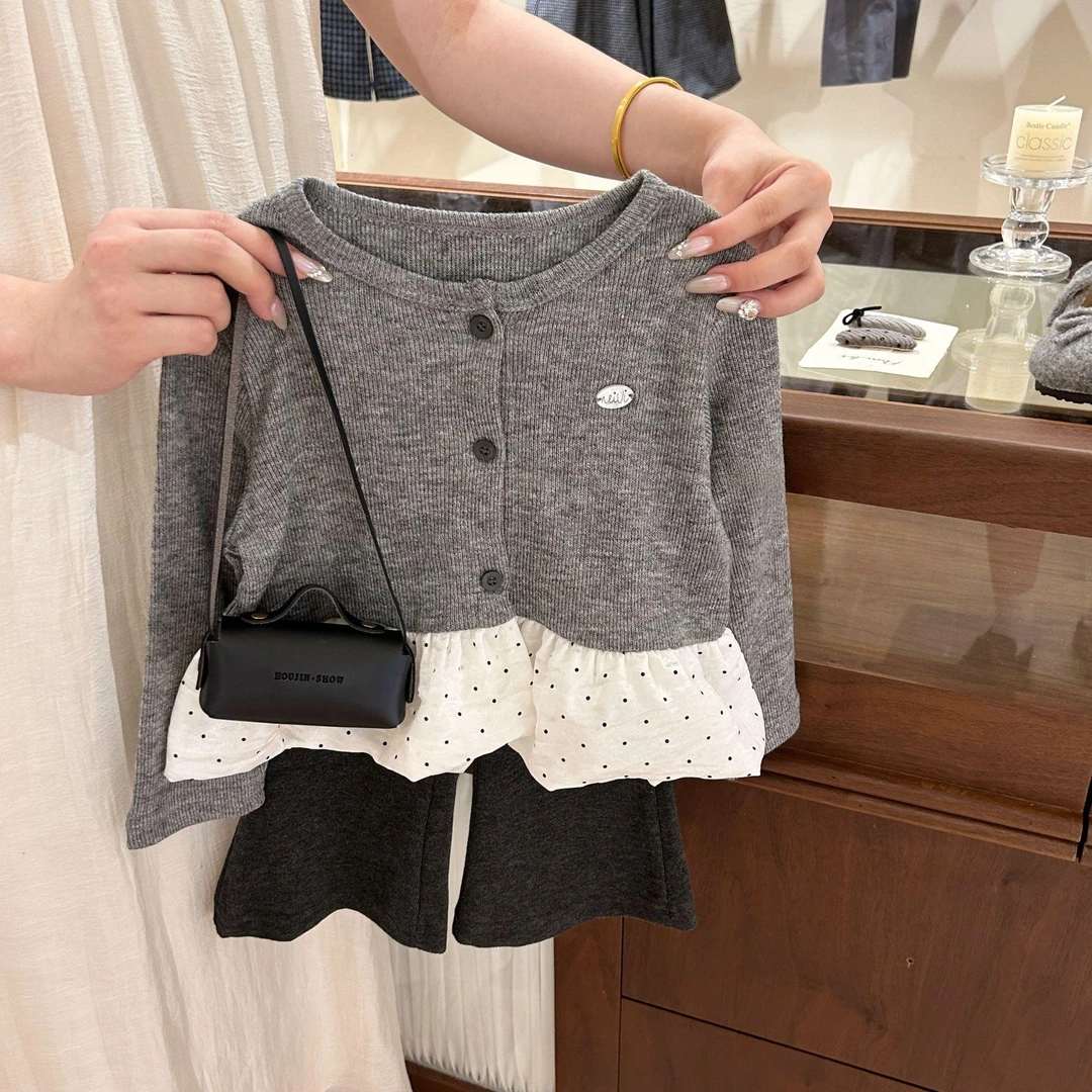 童装2025秋季新款儿童长袖开衫外套喇叭裤套装