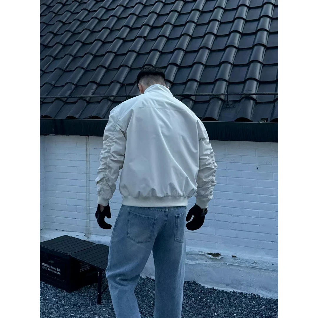 飞行夹克男生秋季立领美式教练夹克休闲纯色复古户外工装百搭外套