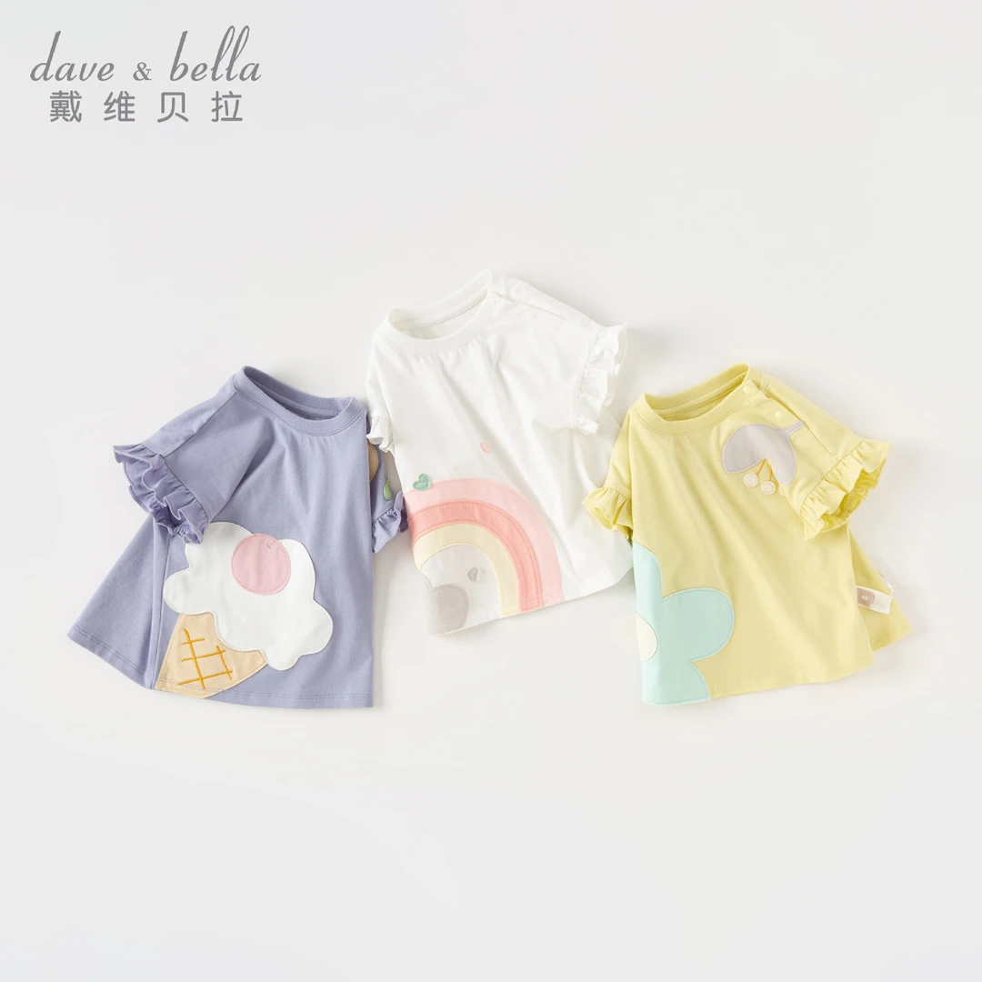 戴维贝拉儿童T恤洋气新款夏装女童打底衫童装宝宝休闲短袖上衣
