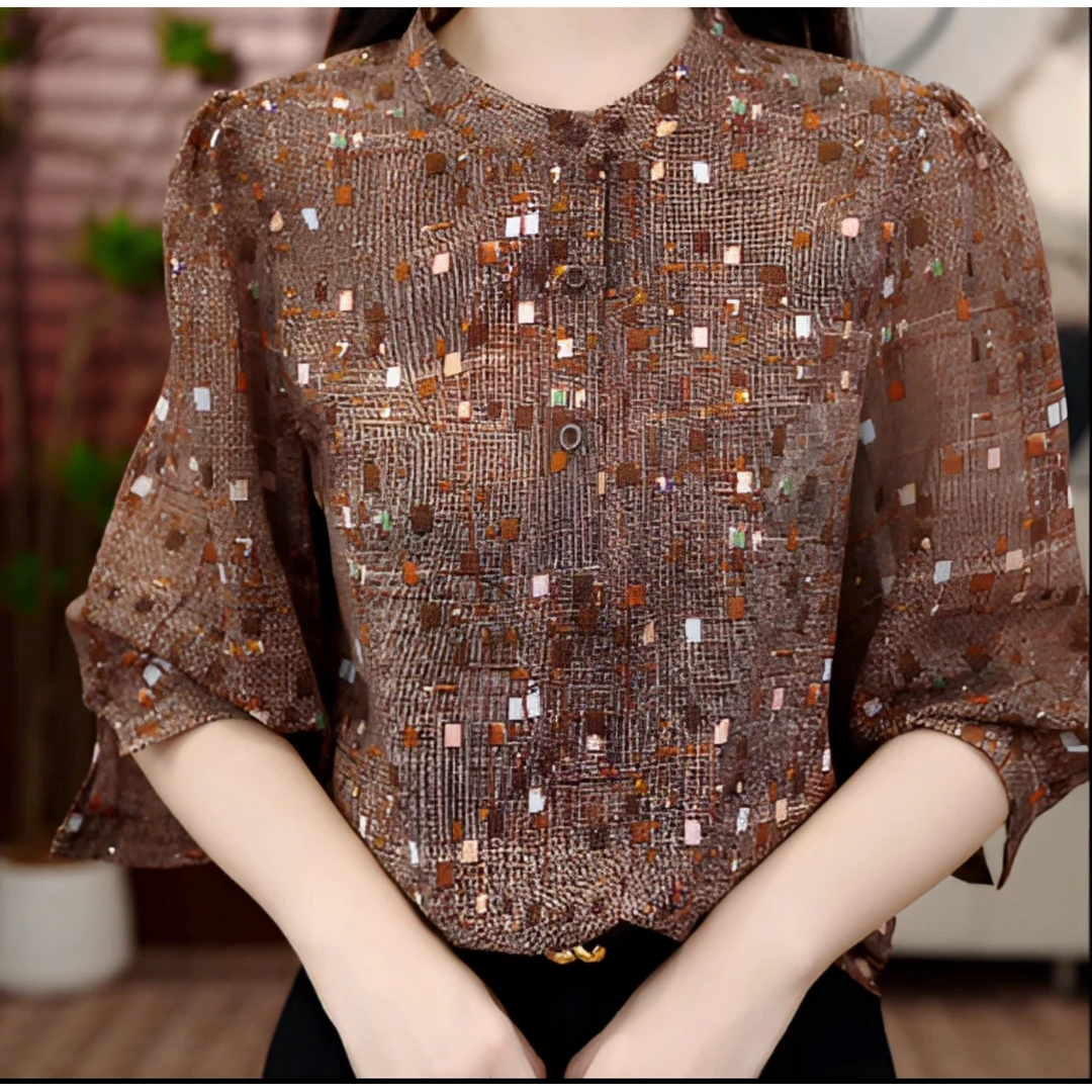 X新款优雅气质高贵感陆离斑驳定制小衫