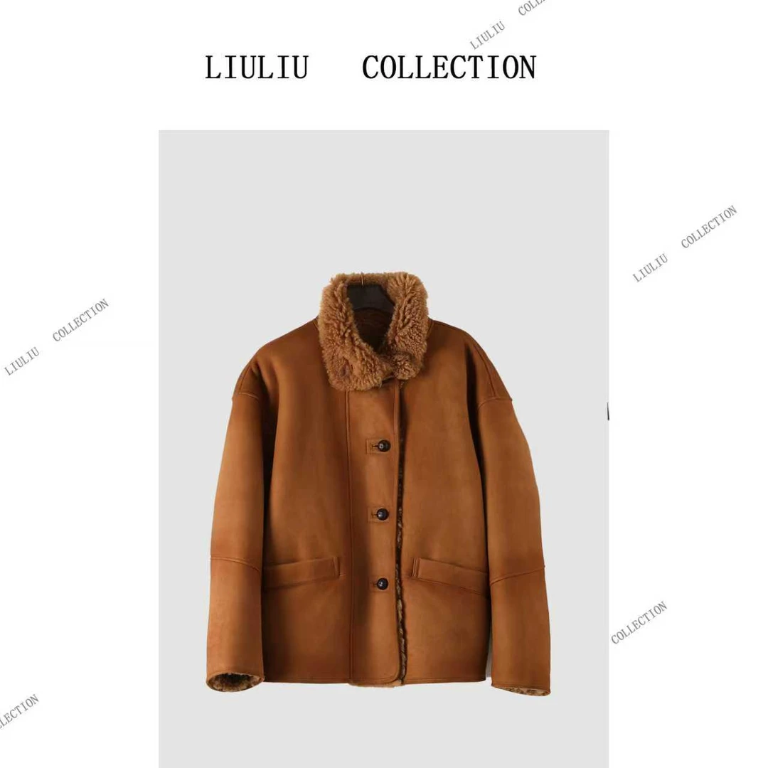 美利奴皮毛一体复古美拉德冬季新款超保暖外套女