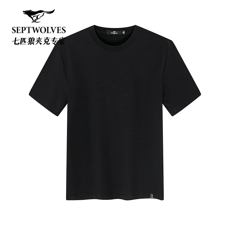 七匹狼男装刺绣短袖休闲宽松潮流圆领T恤情侣时尚百搭舒适上衣T恤