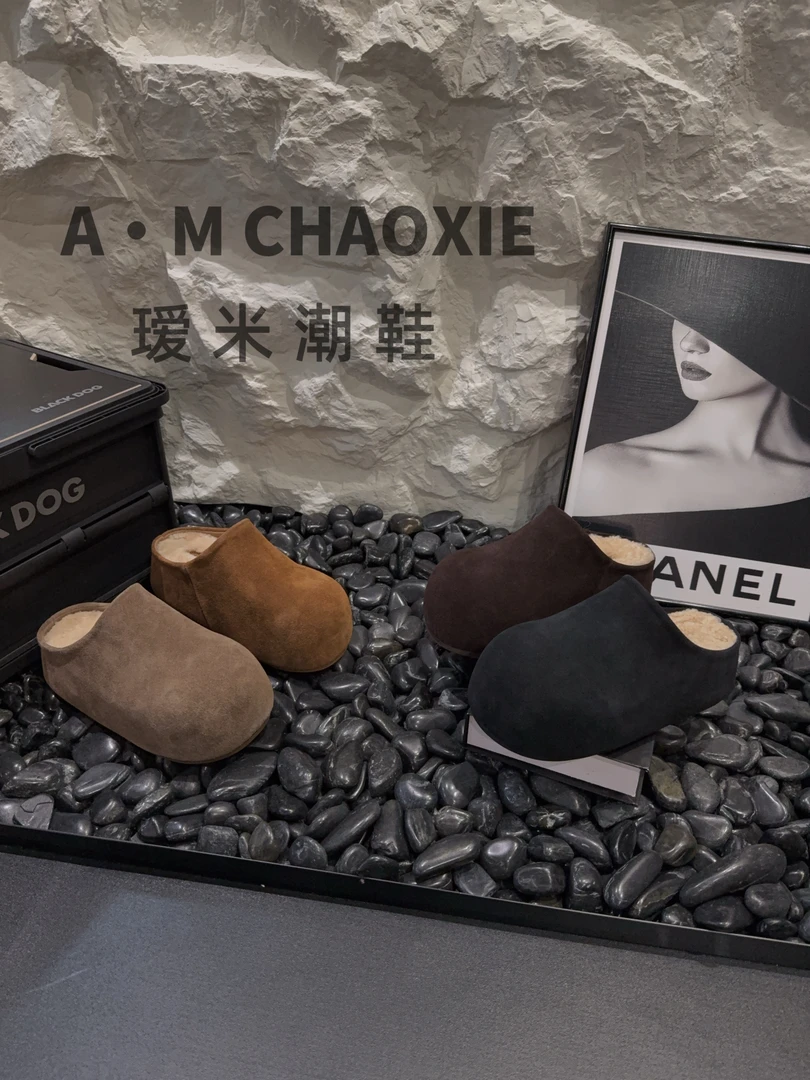 卡皮巴拉~松糕厚底米奇头博肯拖女秋冬厚底增高真皮羊毛包头拖鞋