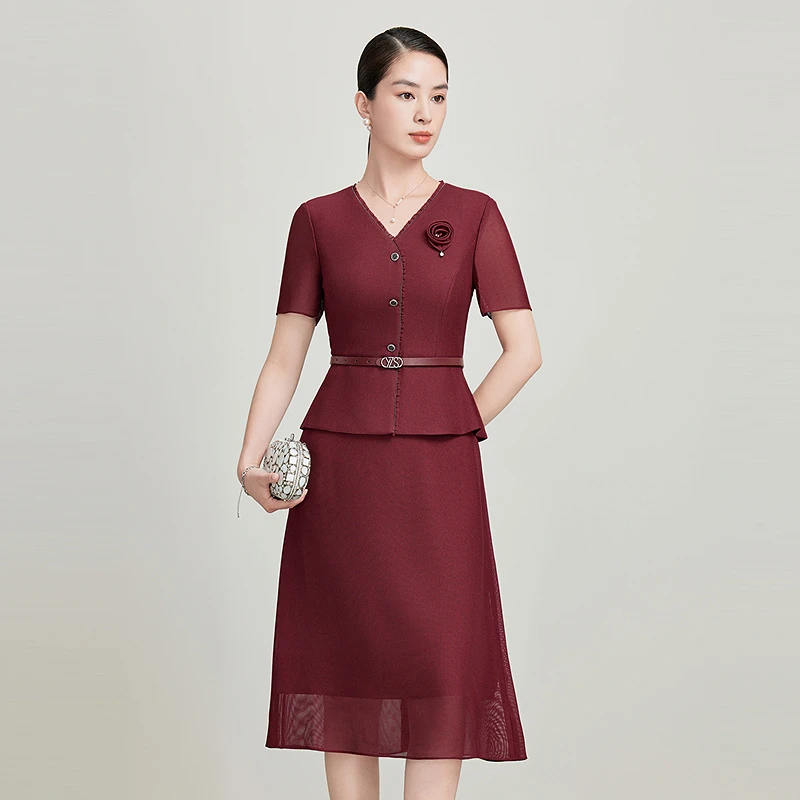 赢智尚【醋酸】优雅时尚红色显瘦轻奢长款连衣裙职场夏新款ZF03439