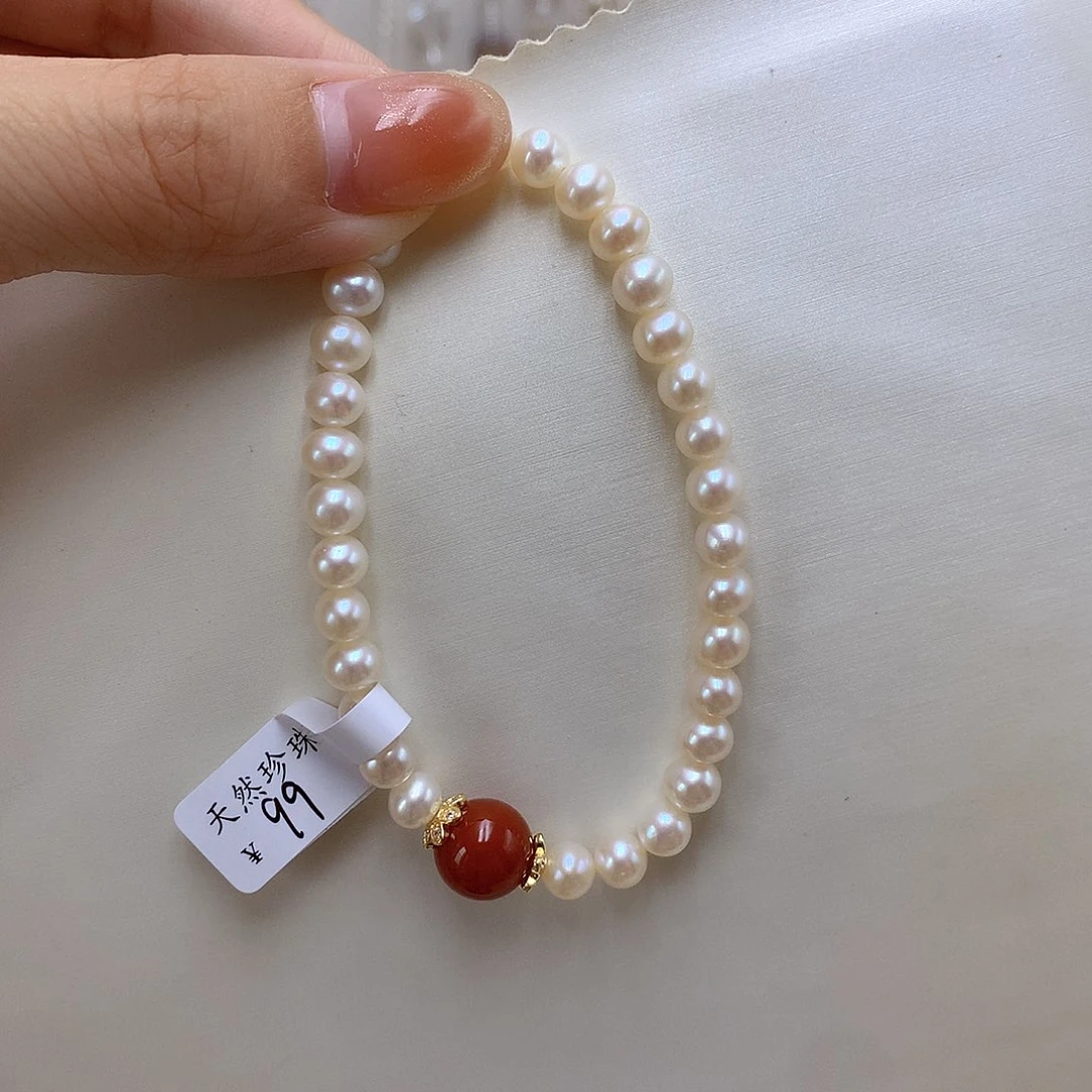 银S925镶嵌手链淡水珍珠