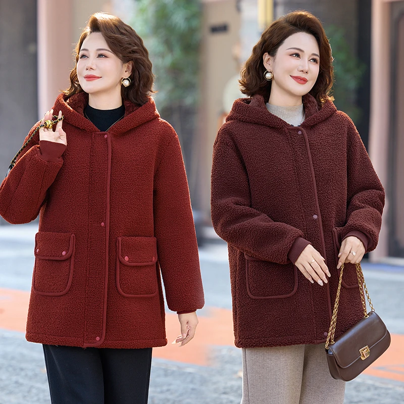 中老年妈妈冬装棉衣加绒加厚颗粒绒外套时尚洋气宽松棉袄保暖棉服