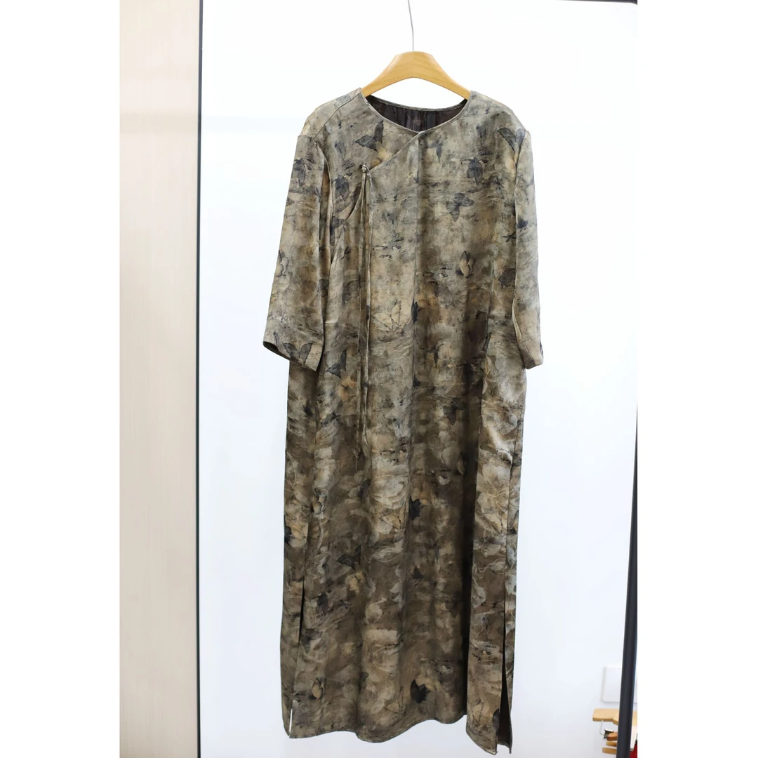 【澄心】百分比香云纱重锻37姆灰色蝴蝶袍子