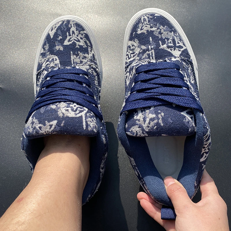 大码藏蓝色印花面包鞋厚鞋舌运动休闲情侣板鞋小众潮鞋男鞋子女鞋
