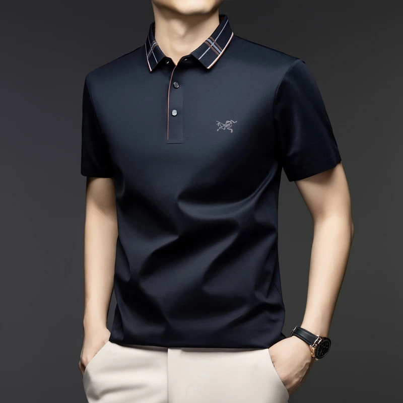 【奥莱撤柜】夏季Polo衫英伦透气无痕短袖T恤宽松中青年翻领高档