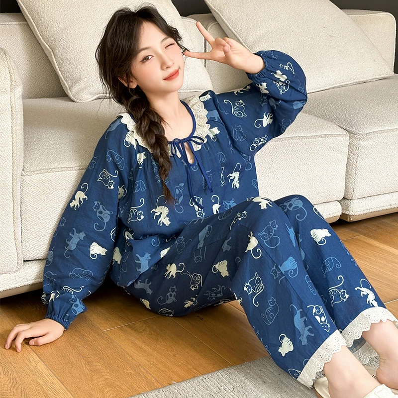 纯棉女童睡衣秋季新款长袖全棉家居服两件套SQ1177