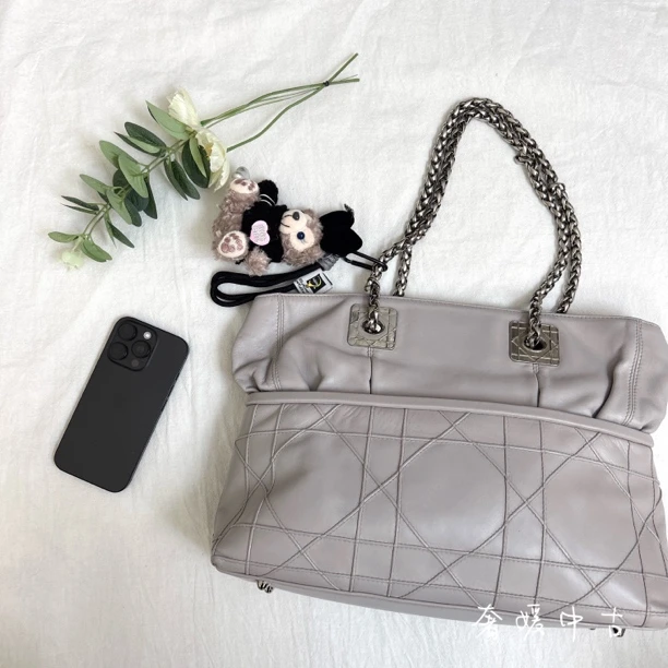 95新 DIOR/迪奥 手提包灰色菱格银扣57594