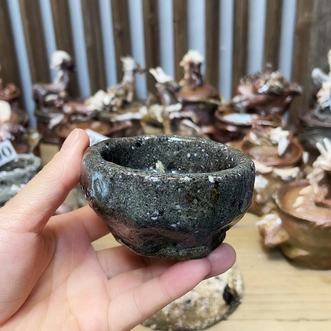 瓶柴烧粗陶手捏杯粘底