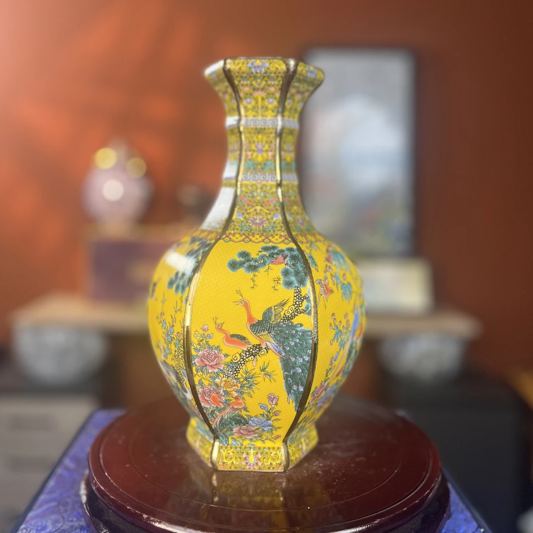 仿古陶瓷珐琅彩描金大号花鸟客厅酒柜装饰品摆件