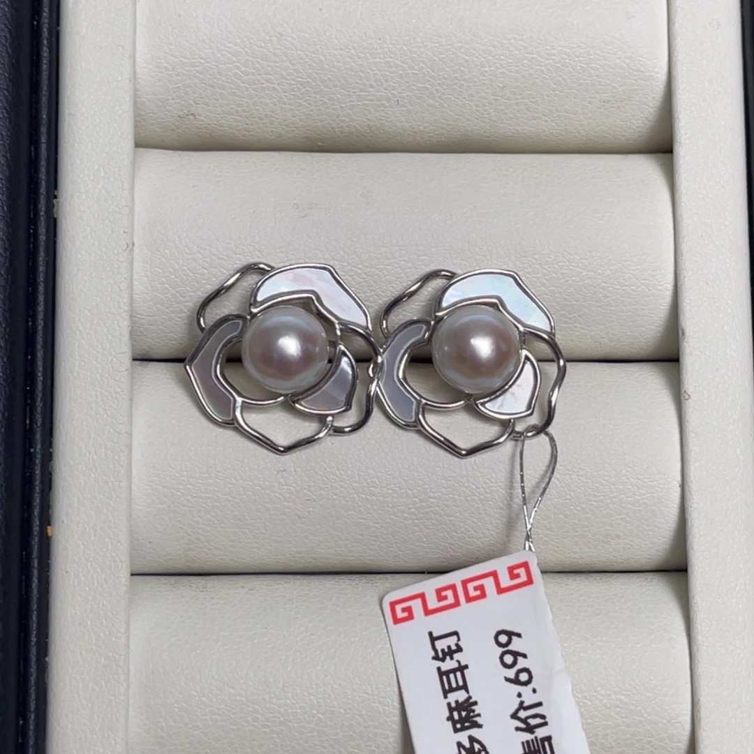 海水珍珠耳饰银S925镶嵌