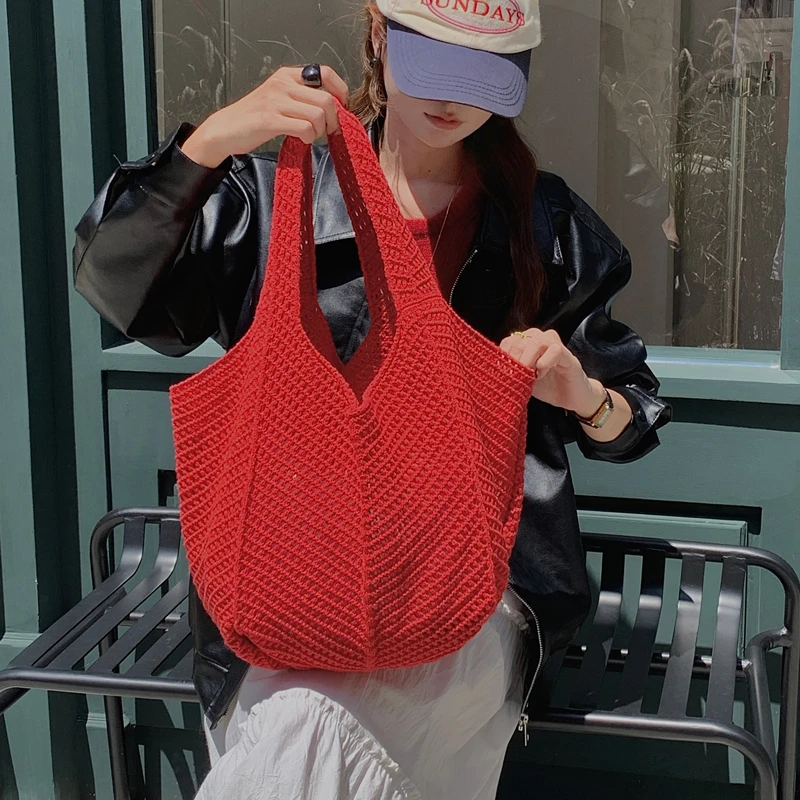【月亮姐专属】红色包ins复古手工单肩包女旅游度假钩针编织针织包