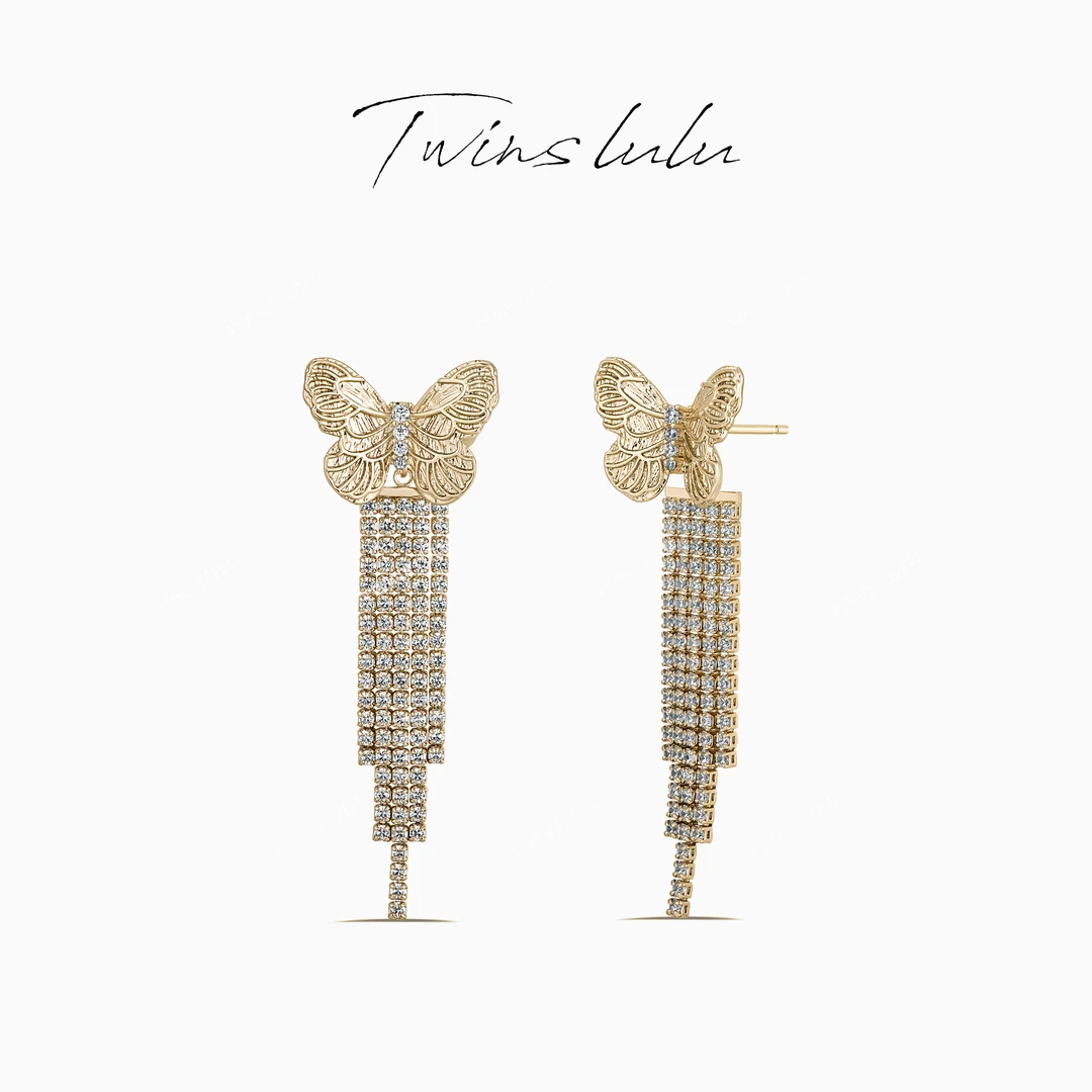 TWINS LULU镀K金女款礼物度假高级百搭复古蝴蝶流苏耳环TSL1932